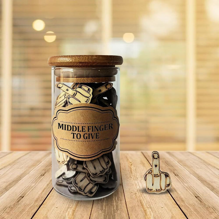 Middle Finger Wooden Gift Jar | Funny Novelty Present — 100 Wooden Pieces