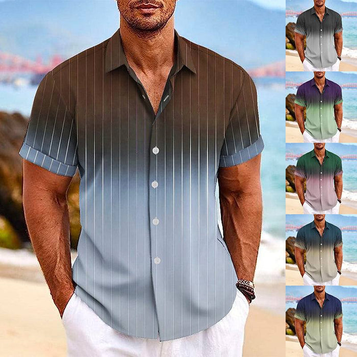 Gradient Striped Print Men's Short-Sleeve Beach Shirt