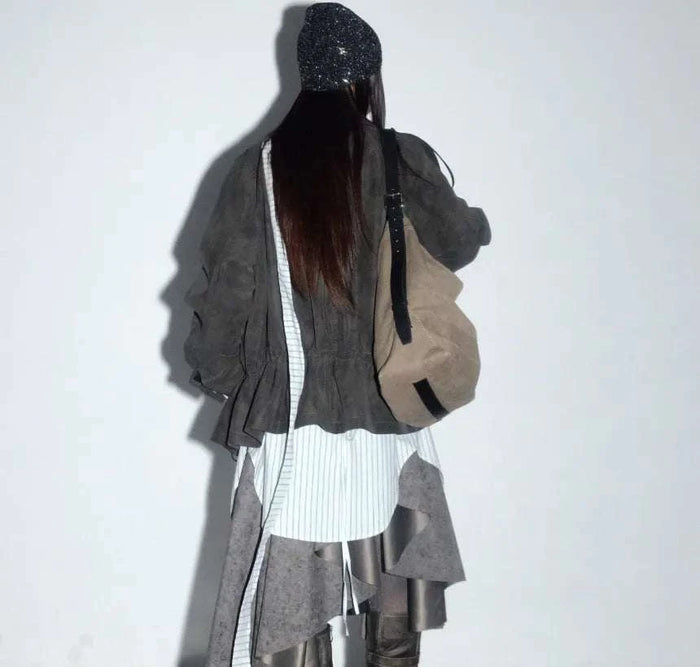 PU Leather Utility Jacket with Lambswool Lining | Women's Warm Streetwear Biker Coat