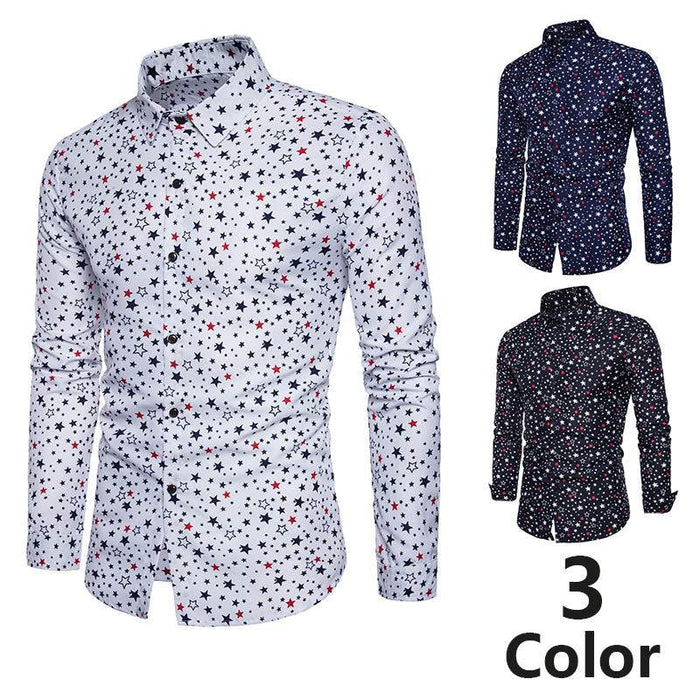 Men's Star Print Colour Block Casual Shirt Personality Fashion Floral Top