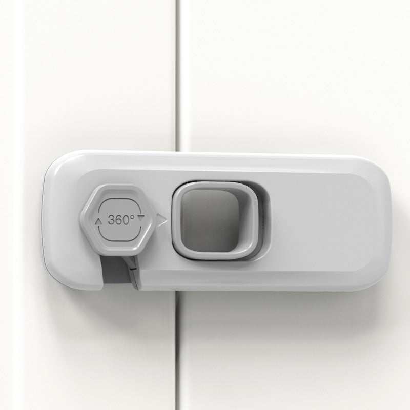 Home refrigerator lock installed on fridge door for child safety and cabinet protection