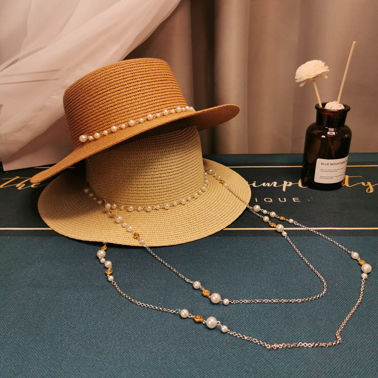 Pearl Chain Flat Straw Hat
