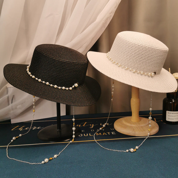 Pearl Chain Flat Straw Hat
