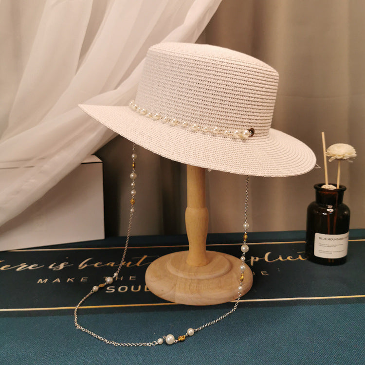 Pearl Chain Flat Straw Hat