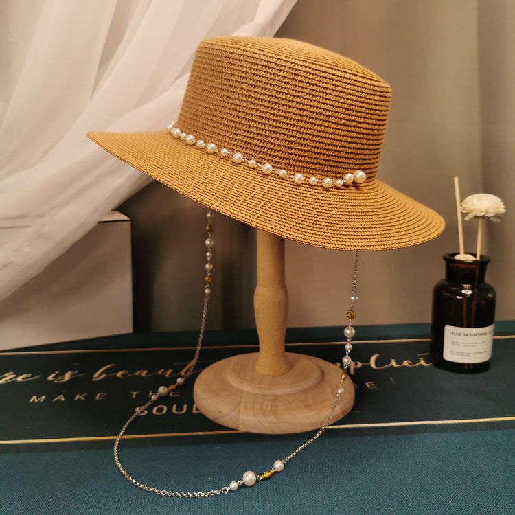 Pearl Chain Flat Straw Hat