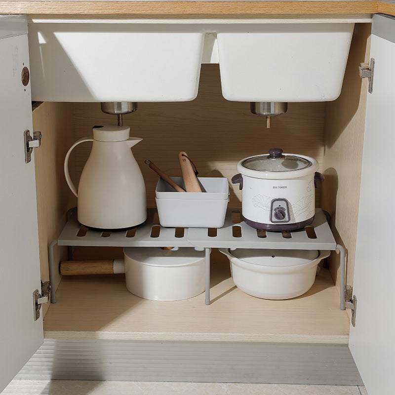 Telescopic kitchen rack adjustable floor-standing Japanese style storage organizer with pots and pans