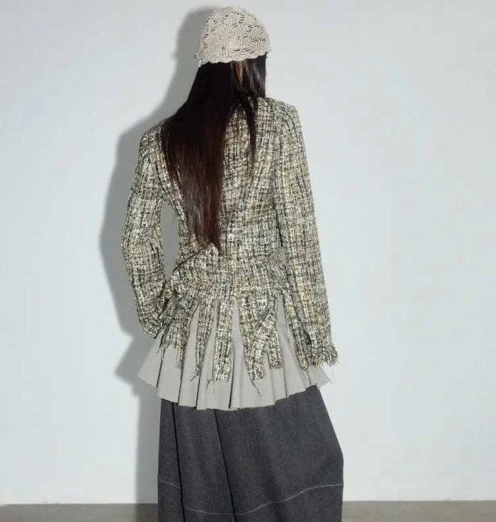 Deconstructed Fringed Raw-Edge Jacket | Women's Artisan Chanel-Inspired Tweed Coat
