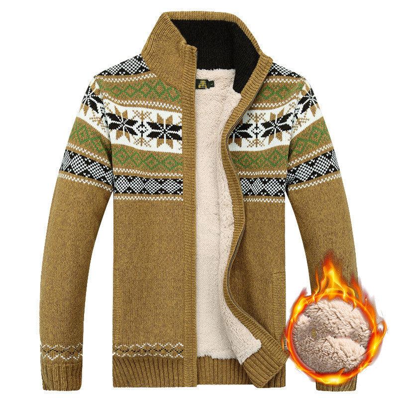Men's velvet sweatercoat with stand-up collar, casual wool cardigan for winter warmth