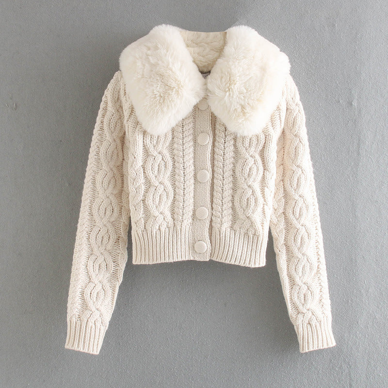 fur collar knitted jacket