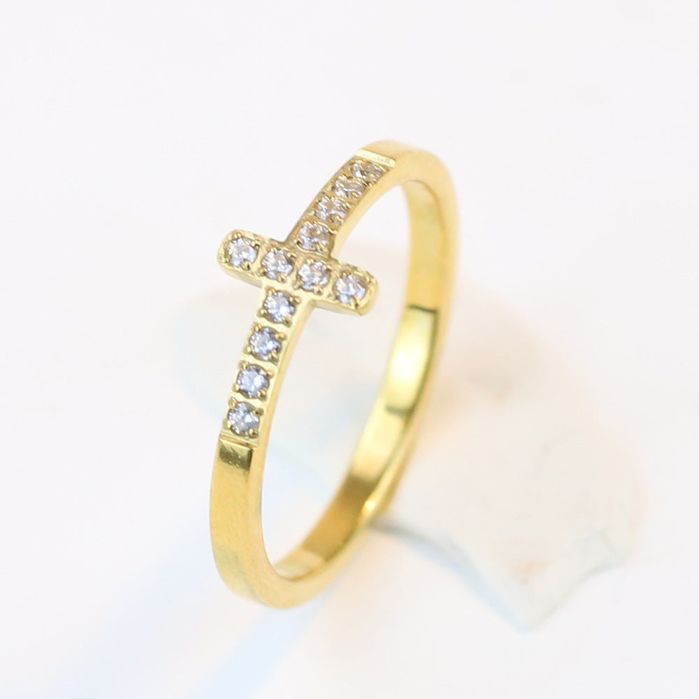 Diamond Steel Cross Ring