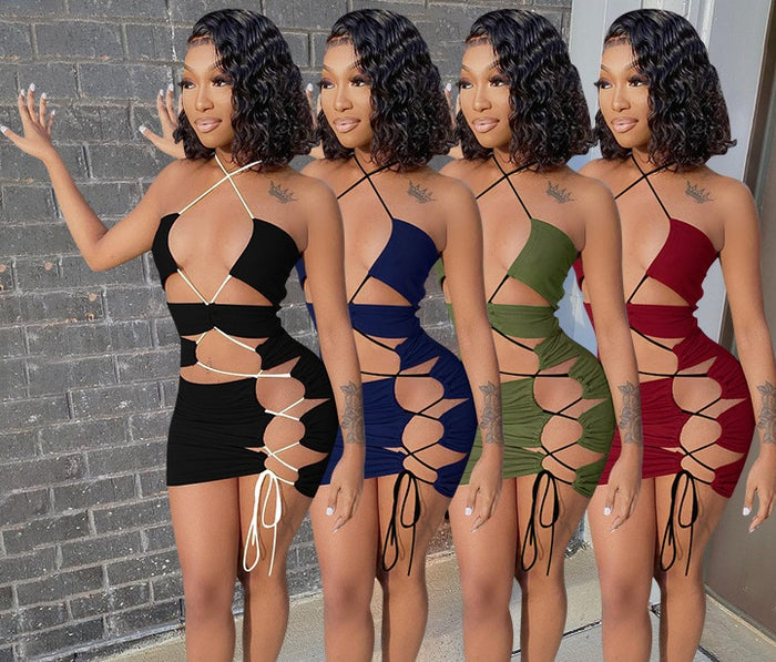 Women's Irregular Hem Drawstring Sling Mini Dress — 4 Colors