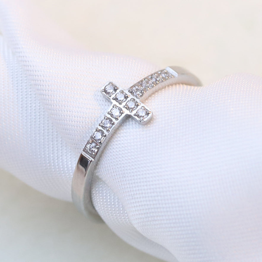 Diamond Steel Cross Ring