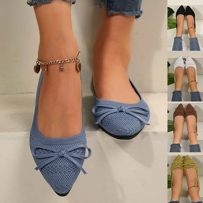 Women's Bow Knitted Loafers | Pointed-Toe Flat Shoes Ins Fashion Slip-On Flats