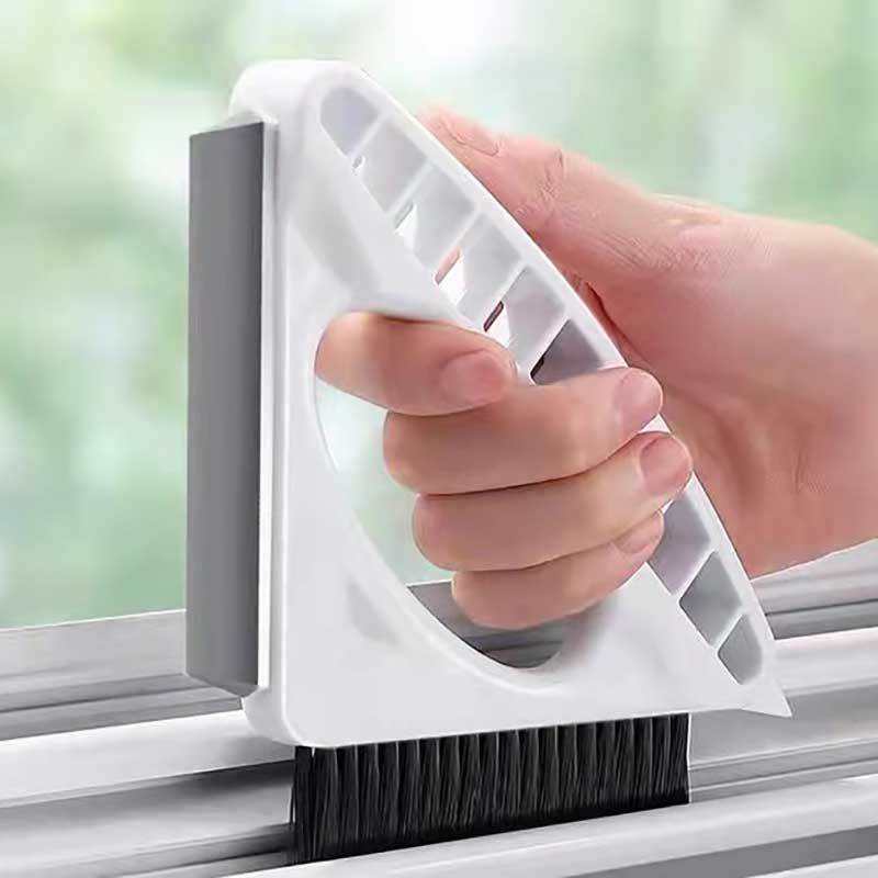 Multifunctional cleaning brush plastic tool for glass scraping and window sill gap cleaning