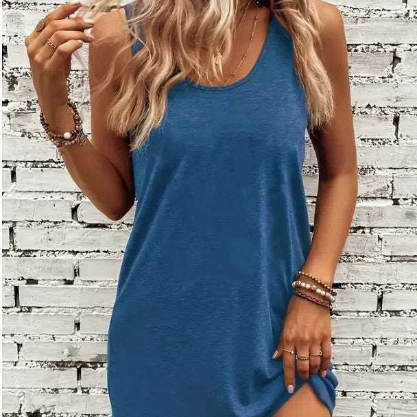 Round Neck Solid Color Midi Dress | Women's Elegant Casual Commuter Temperament Dress