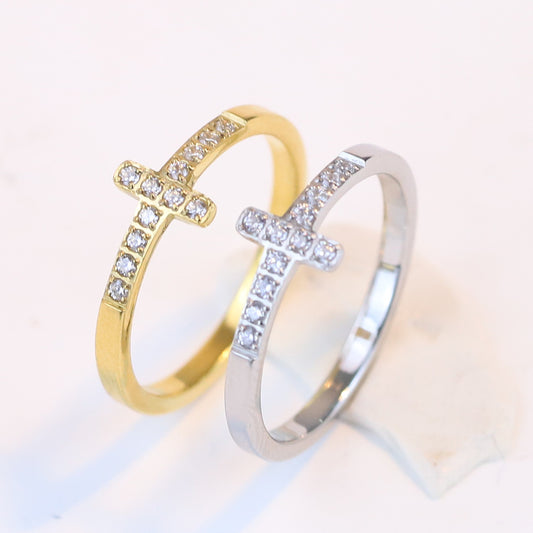 Diamond Steel Cross Ring