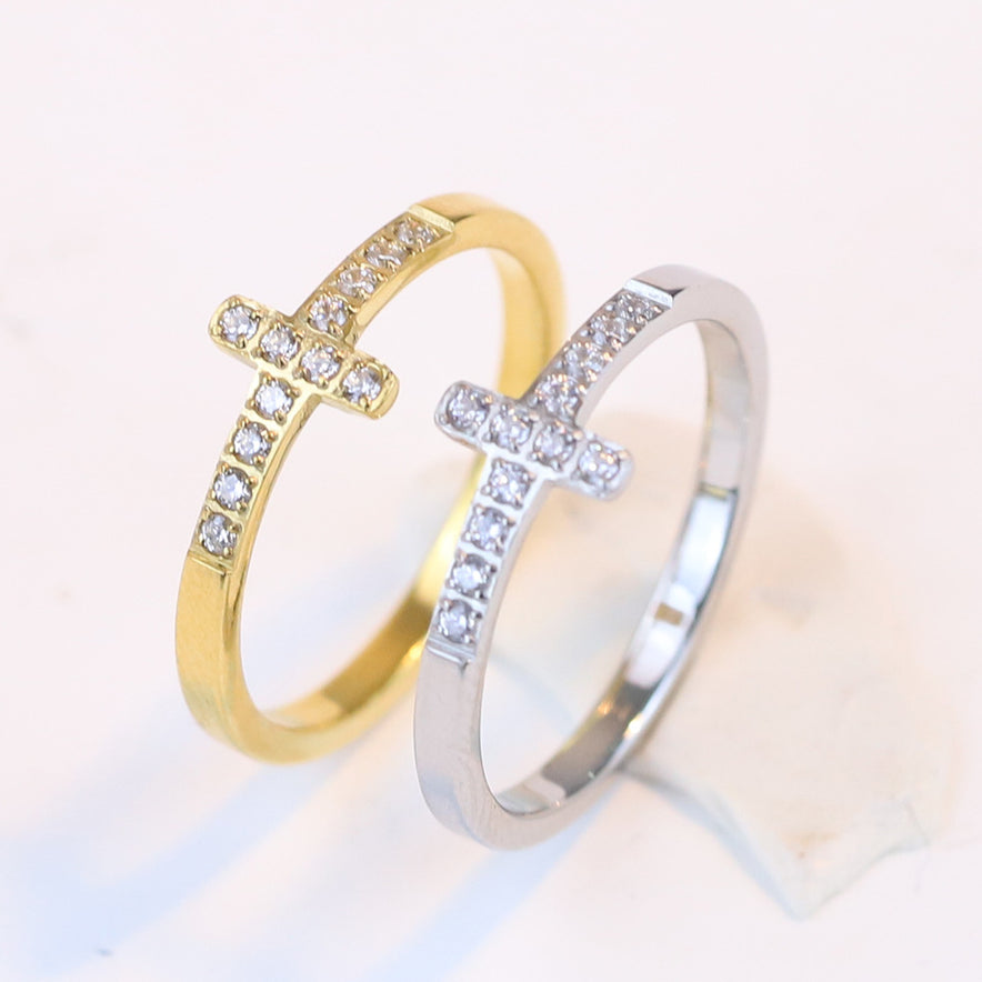 Diamond Steel Cross Ring