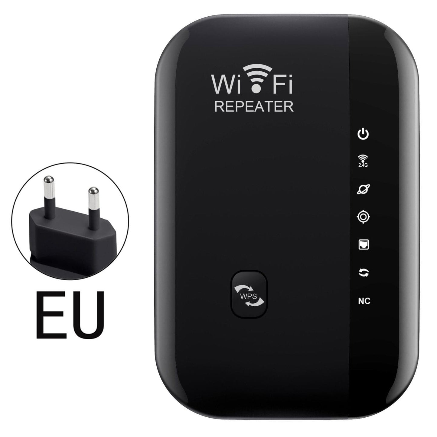 Black Wi-Fi repeater with power adapter