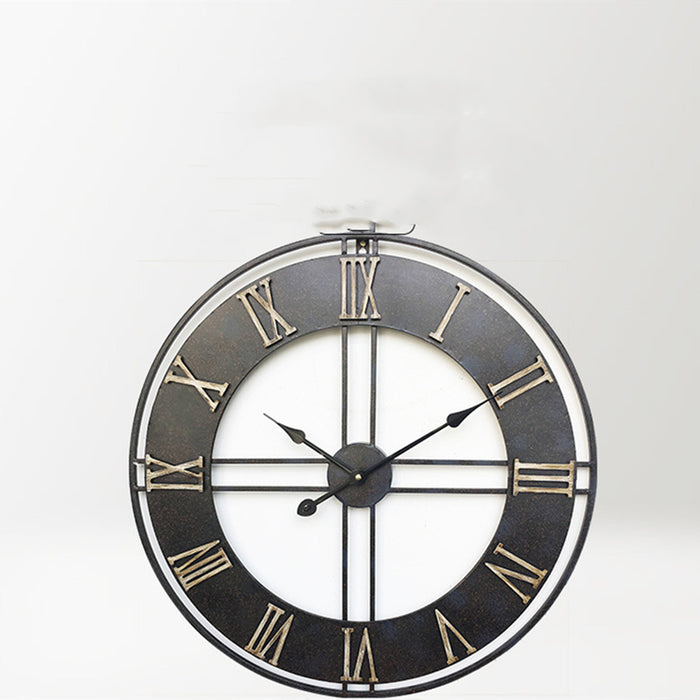 Vintage Iron Wall Clock | 60cm Oversized Roman Numeral Silent Quartz Clock — Farmhouse Decor