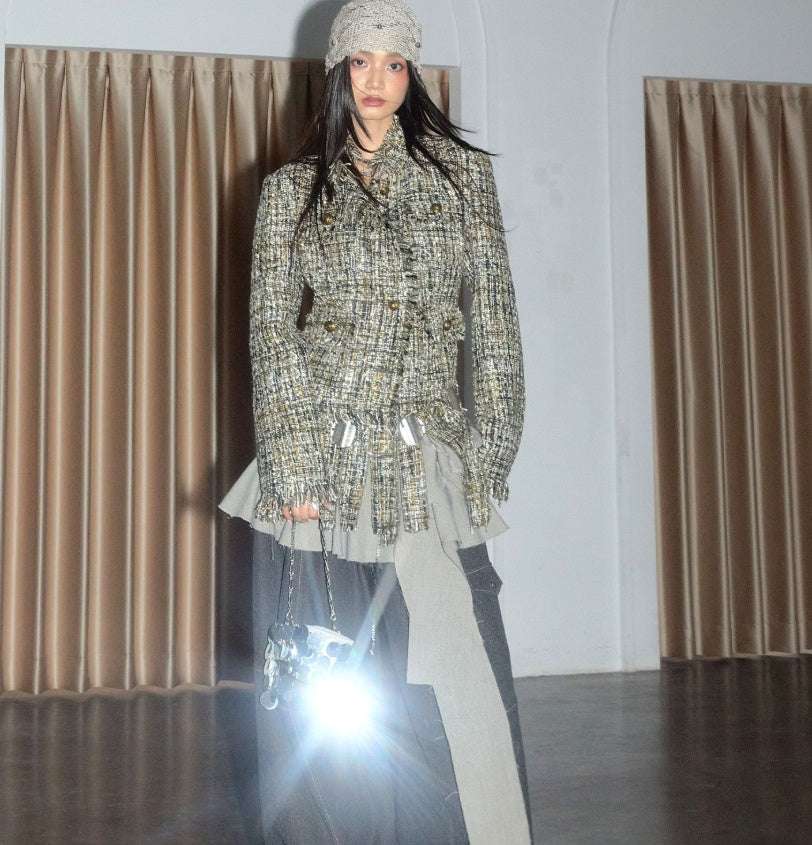 Deconstructed Fringed Raw-Edge Jacket | Women's Artisan Chanel-Inspired Tweed Coat