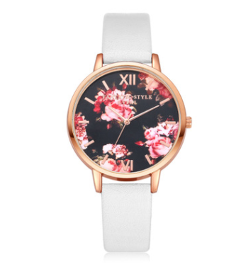 Leather Strap Rose Gold Women Watch