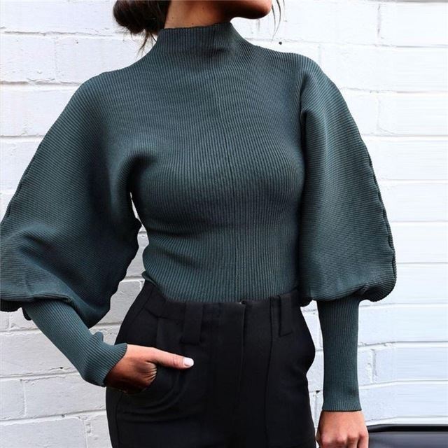 Lantern Sleeve Knitted Pullover Sweaters