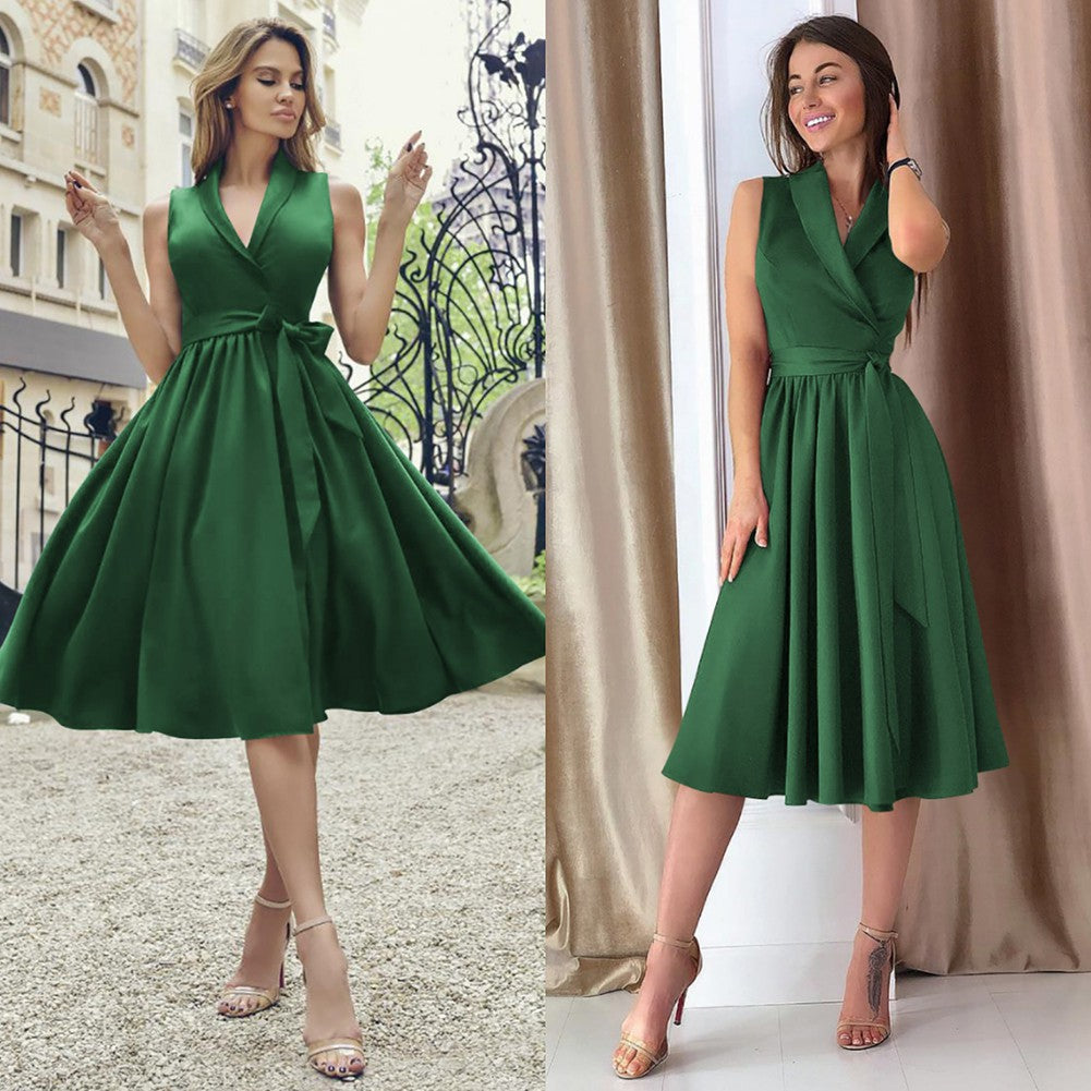 Casual Sleeveless Belt Midi Dress