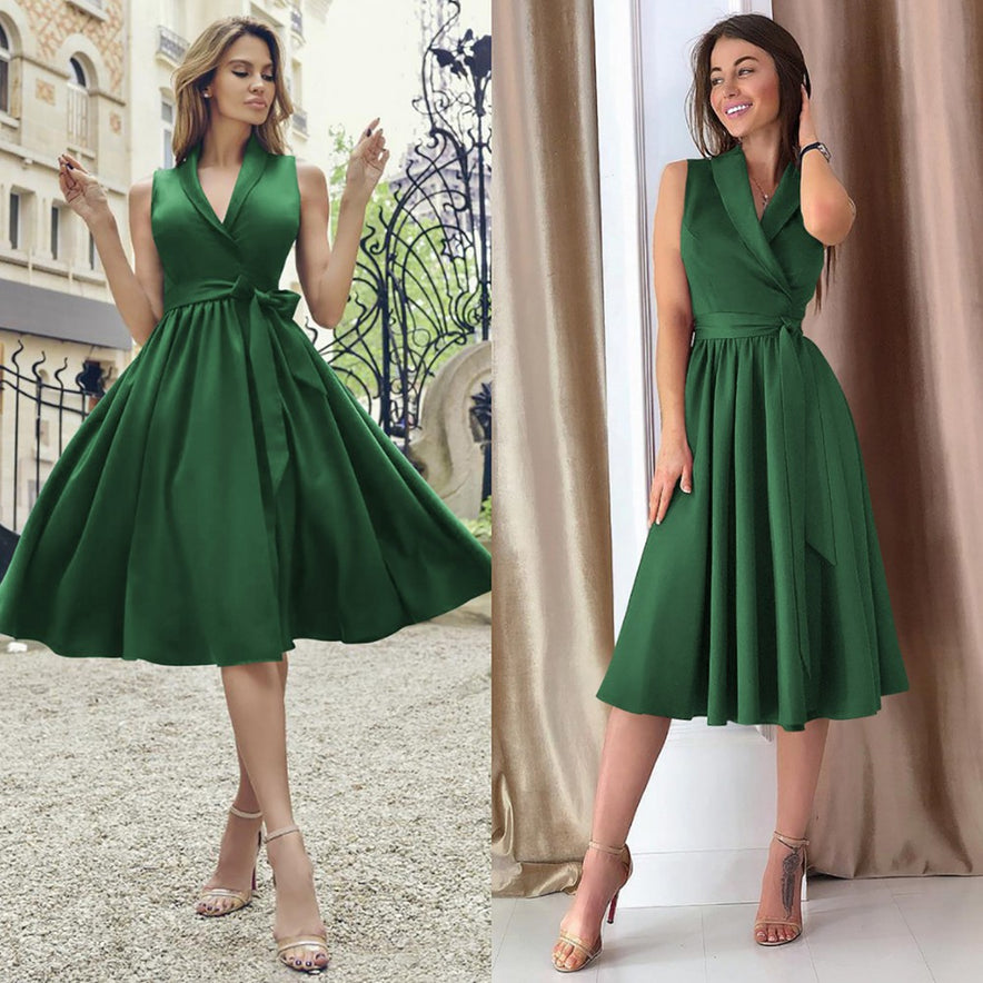 Casual Sleeveless Belt Midi Dress