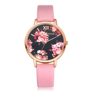 Leather Strap Rose Gold Women Watch