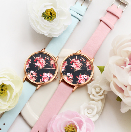 Leather Strap Rose Gold Women Watch