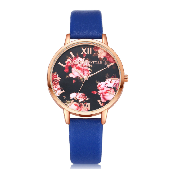 Leather Strap Rose Gold Women Watch