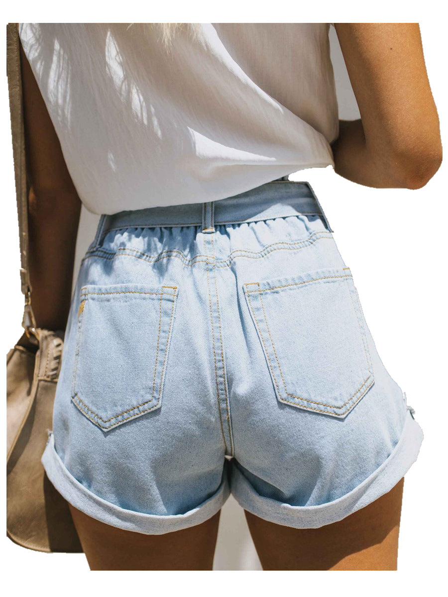 Belt lace denim shorts