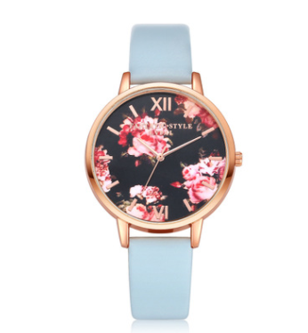 Leather Strap Rose Gold Women Watch