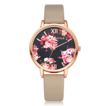 Leather Strap Rose Gold Women Watch