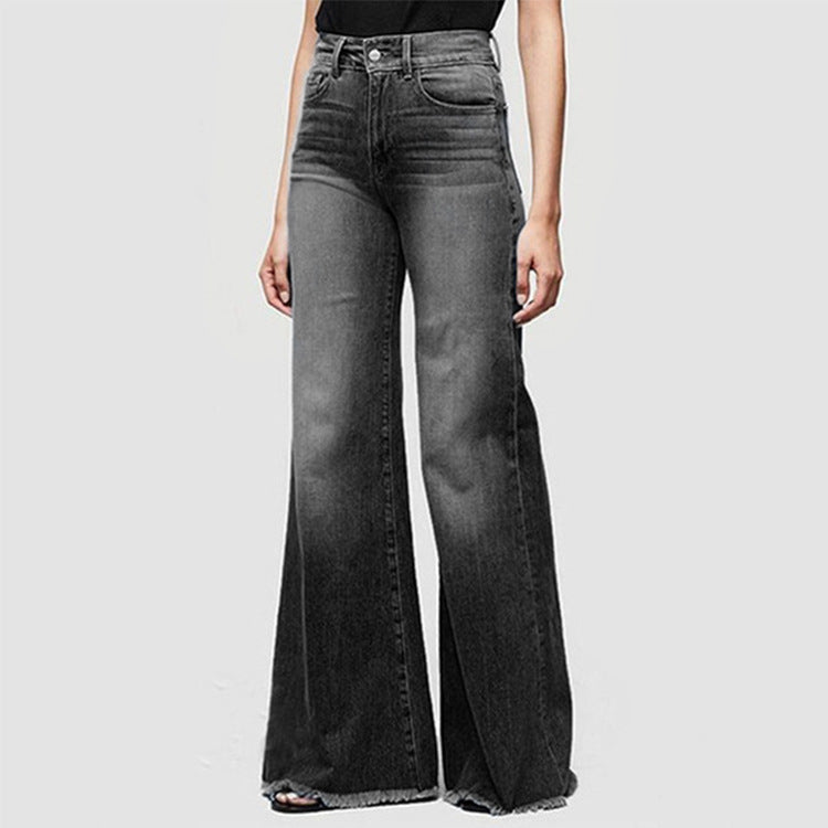 flared denim trousers