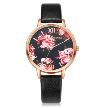 Leather Strap Rose Gold Women Watch