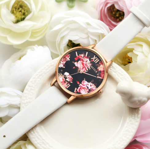 Leather Strap Rose Gold Women Watch