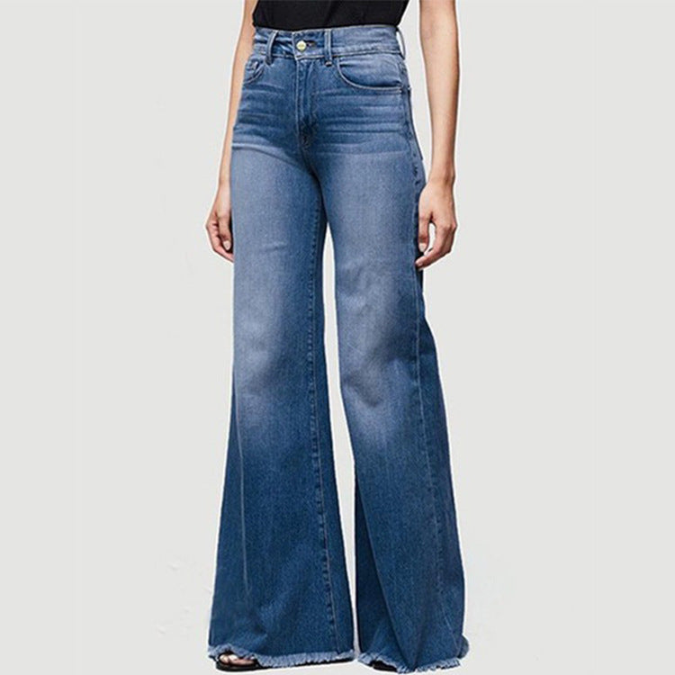 flared denim trousers