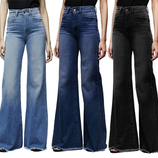 flared denim trousers