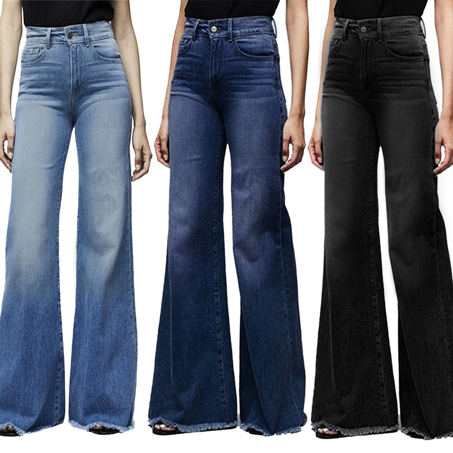flared denim trousers