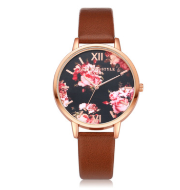 Leather Strap Rose Gold Women Watch