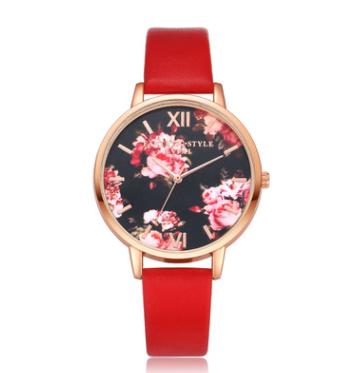 Leather Strap Rose Gold Women Watch