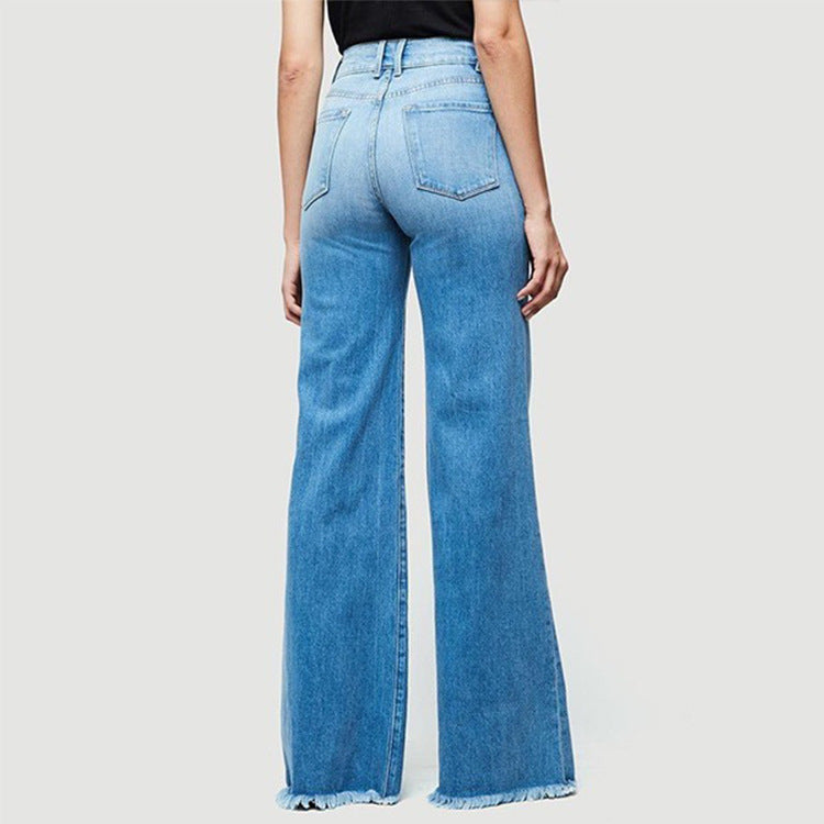 flared denim trousers