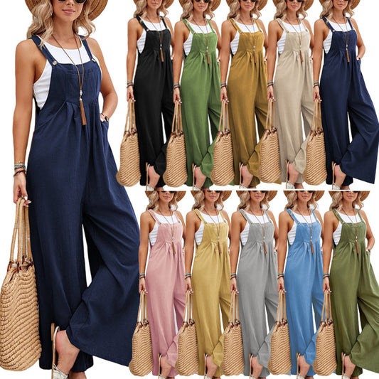 Women Long Bib Jumpsuits With Pockets