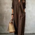 Fashionable V-neck Striped Loose-fit Dress