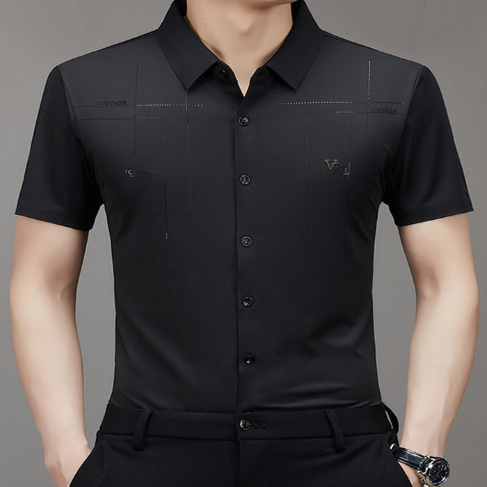 Black Seamless Stripe Detail Business Short-Sleeve Shirt Men's