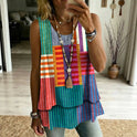 Printed Geometric Casual Sleeveless Crew-Neck Womens T-Shirt
