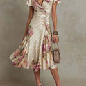 Printed V-neck Defined Waistline Ruffled Hem Dress