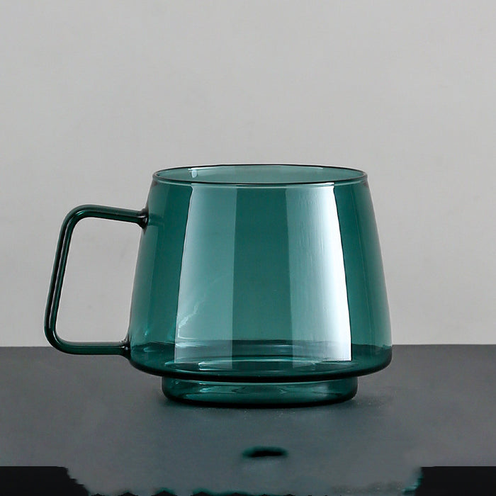Hand-Blown Glass Coffee Mug Luxury Handle Green Grey White