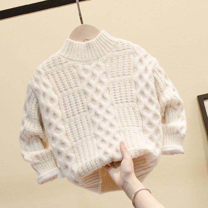 Cream Cable Knit Turtleneck Boys Sweater Velvet Lined Warm